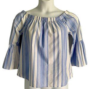 No Comment NYLA Blue White Cotton Off Shoulder Shirt Bell Sleeves Large NEW